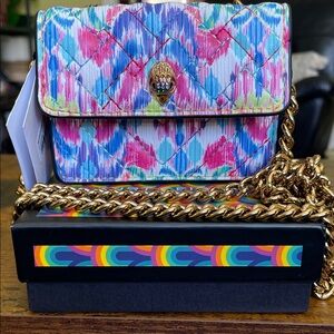 Brand New Mini Kurt Geiger Quilted Multicolor Floral Crossbody with Gold Chain